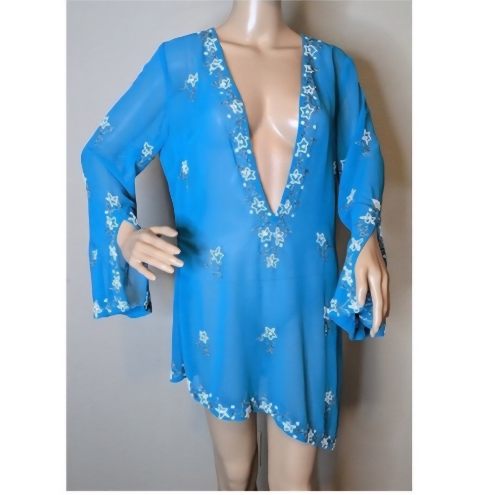 Spiegel Swim Coverup Beaded Aqua Womens Medium